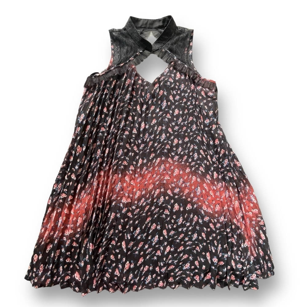BCBGeneration Black/Pink Chiffon High Neck Pleated Mini Dress Women's Size XXS